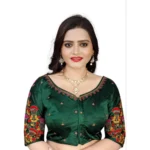 Women's Green Malai Silk Floral Blouse