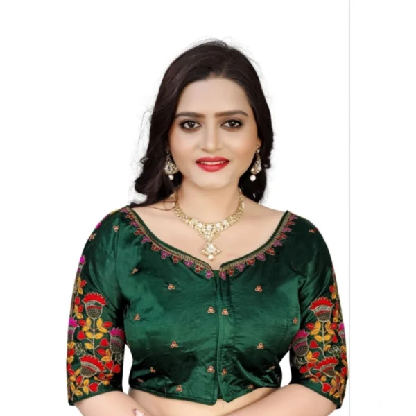 Women's Green Malai Silk Floral Blouse