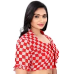 Generic Women's Cotton Blend Checks Readymade Blouse (Red, Size: Free Size) - Image 3