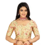 Beige Satin Floral Readymade Blouse for Women