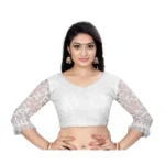 White Nylon Net Embroidery Readymade Blouse