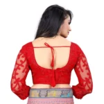 Generic Women's Nylon Net Embroidery Readymade Blouse (Red, Size: Free Size) - Image 3