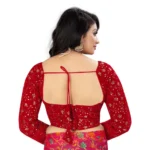 Generic Women's Velvet Embroidery Readymade Blouse (Red, Size: Free Size) - Image 4