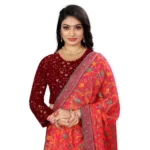 Generic Women's Velvet Embroidery Readymade Blouse (Maroon, Size: Free Size) - Image 3