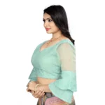 Generic Women's Organza Embroidery Readymade Blouse (Mint Green, Size: Free Size) - Image 2