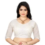 White Georgette Embroidery Blouse for Women