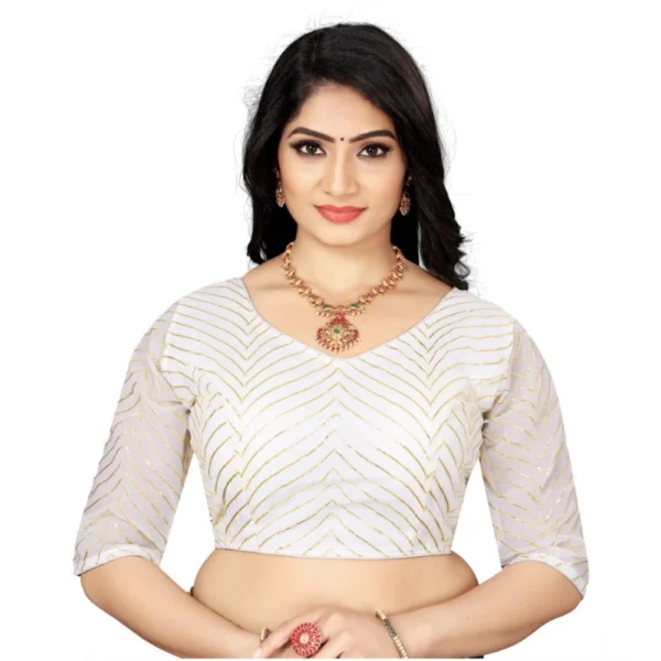 White Georgette Embroidery Blouse for Women
