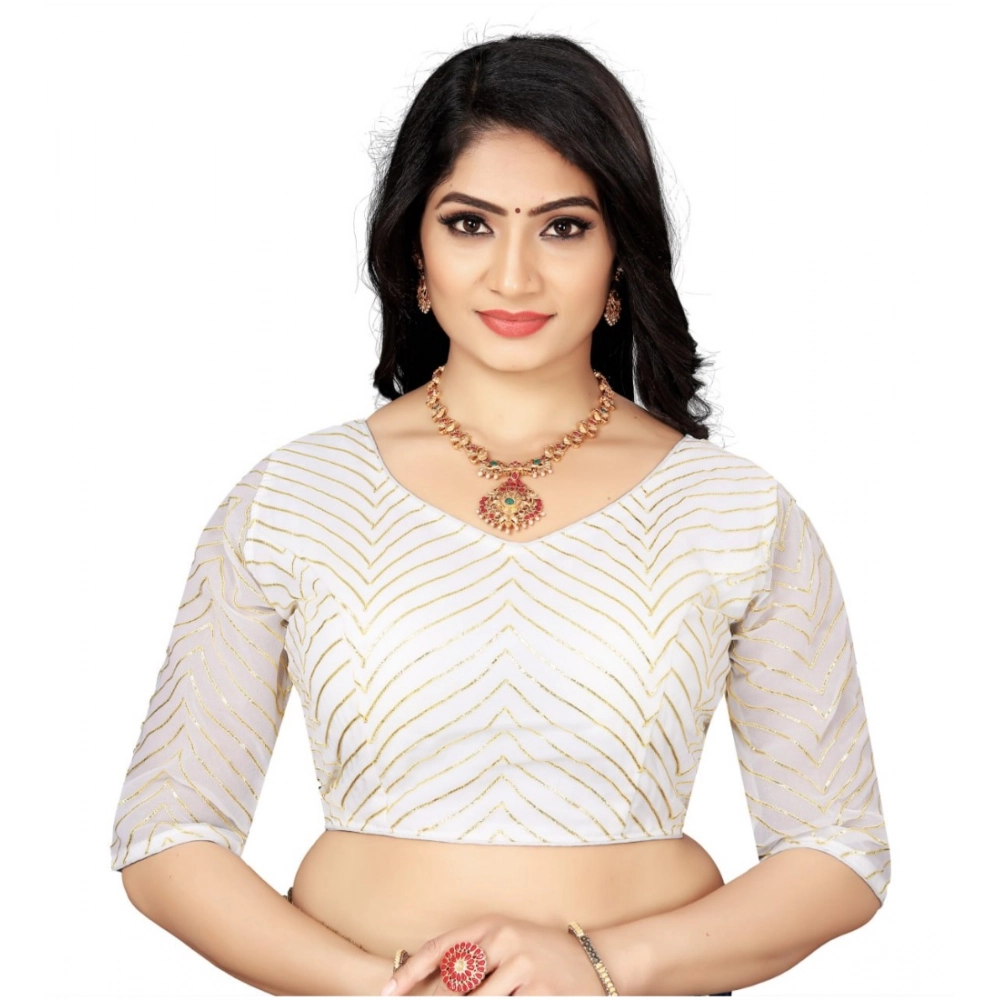 White Georgette Embroidery Blouse for Women