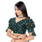 Generic Women's Jimmy Choo Embroidery Readymade Blouse (Teal, Size: Free Size) - Image 2