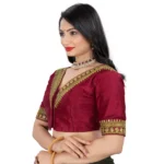 Generic Women's Banglory Embroidery Readymade Blouse (Maroon, Size: Free Size) - Image 3