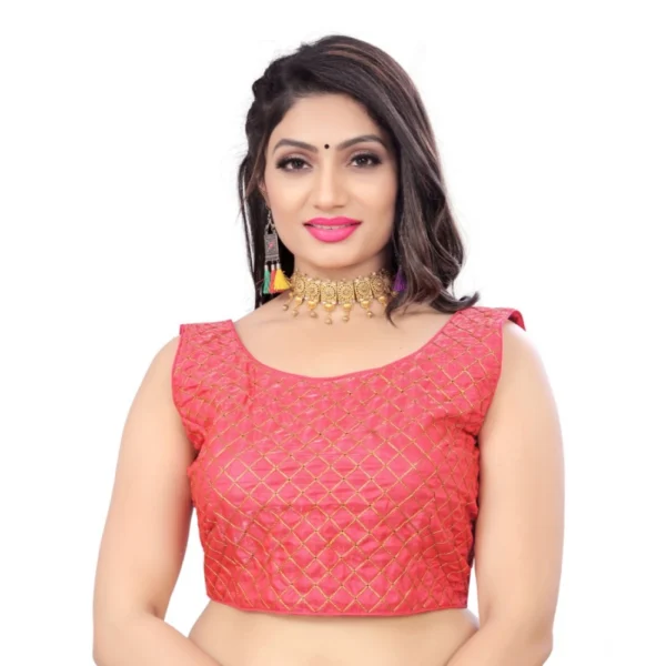 Pink Satin Embroidered Readymade Blouse