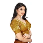 Generic Women's Organza Plain Readymade Blouse (Metalic Gold, Size: Free Size) - Image 2