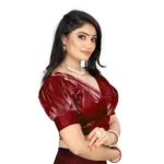 Generic Women's Organza Plain Readymade Blouse (Maroon, Size: Free Size) - Image 2