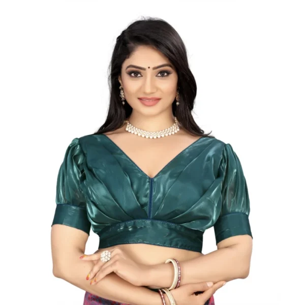 Marine Teal Organza Plain Readymade Blouse for Women