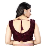 Generic Women's Nylon Net Sequins Readymade Blouse (Maroon, Size: Free Size) - Image 4