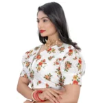 Generic Women's Cotton Blend Floral Readymade Blouse (Orange, Size: Free Size) - Image 3