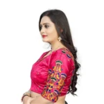 Generic Women's Malai Silk Floral Readymade Blouse (Pink, Size: Free Size) - Image 2