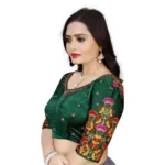 Generic Women's Malai Silk Floral Readymade Blouse (Green, Size: Free Size) - Image 2