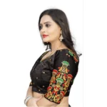 Generic Women's Malai Silk Floral Readymade Blouse (Black, Size: Free Size) - Image 2