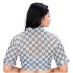 Generic Women's Cotton Blend Checks Readymade Blouse (Grey, Size: Free Size) - Image 4