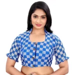 Women's Blue Cotton Blend Checks Blouse