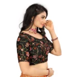 Generic Women's Satin Floral Readymade Blouse (Black, Size: Free Size) - Image 2