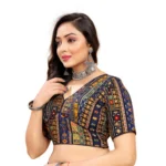 Generic Women's Cotton Blend Plain Readymade Blouse (Navy Blue, Size: Free Size) - Image 3