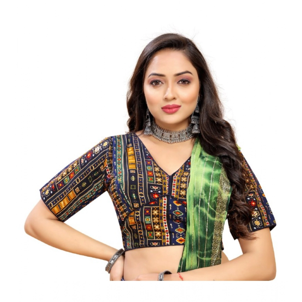 Navy Blue Cotton Blend Plain Readymade Blouse for Women