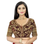 Generic Women's Velvet Embroidery Readymade Blouse (Brown, Size: Free Size)