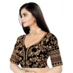 Generic Women's Velvet Embroidery Readymade Blouse (Black, Size: Free Size) - Image 2