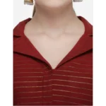 Generic Women's Cotton Striped Readymade Blouse (Maroon, Size: Free Size) - Image 2