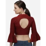 Generic Women's Cotton Striped Readymade Blouse (Maroon, Size: Free Size) - Image 4