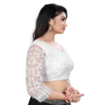 Generic Women's Nylon Net Embroidery Readymade Blouse (White, Size: Free Size) - Image 2