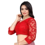 Generic Women's Nylon Net Embroidery Readymade Blouse (Red, Size: Free Size) - Image 2