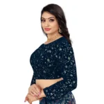 Generic Women's Velvet Embroidery Readymade Blouse (Navy Blue, Size: Free Size) - Image 3