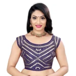 Generic Women's Phantom Embroidery Readymade Blouse (Navy Blue, Size: Free Size)