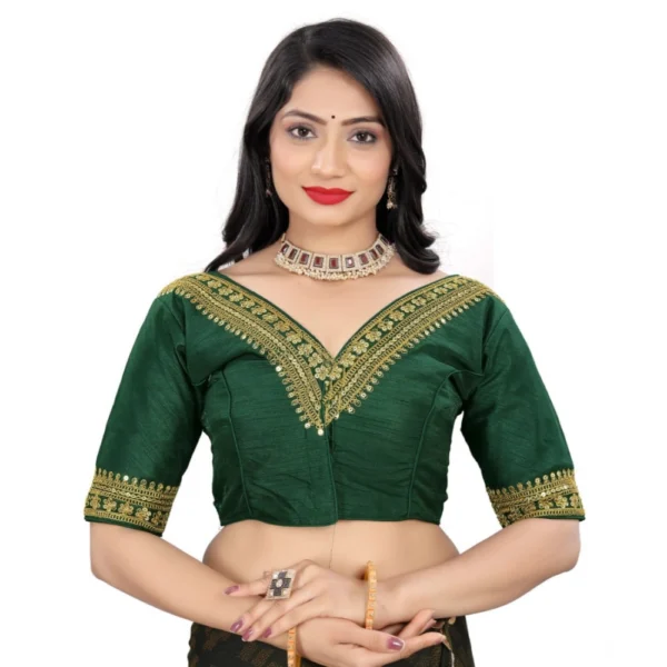 Green Banglory Embroidered Readymade Blouse