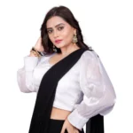 Generic Women's Organza Plain Readymade Blouse (White, Size: Free Size) - Image 3