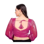 Generic Women's Organza Plain Readymade Blouse (Pink, Size: Free Size) - Image 4