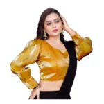 Generic Women's Organza Plain Readymade Blouse (Mustard, Size: Free Size) - Image 2