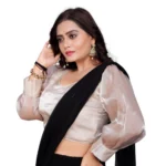 Generic Women's Organza Plain Readymade Blouse (Black, Size: Free Size) - Image 3