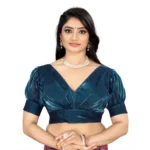 Teal Organza Half Sleeve Blouse