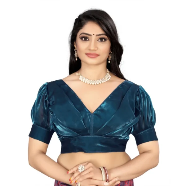 Teal Organza Half Sleeve Blouse