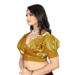 Generic Women's Organza Plain Readymade Blouse (Metalic Gold, Size: Free Size) - Image 3