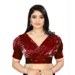 Maroon Organza Plain Readymade Blouse for Women