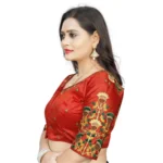 Generic Women's Malai Silk Floral Readymade Blouse (Red, Size: Free Size) - Image 2