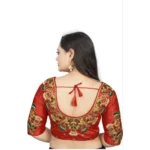 Generic Women's Malai Silk Floral Readymade Blouse (Red, Size: Free Size) - Image 3