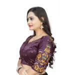 Generic Women's Malai Silk Floral Readymade Blouse (Purple, Size: Free Size) - Image 2