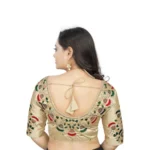 Generic Women's Malai Silk Floral Readymade Blouse (Cream, Size: Free Size) - Image 3