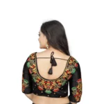 Generic Women's Malai Silk Floral Readymade Blouse (Black, Size: Free Size) - Image 3